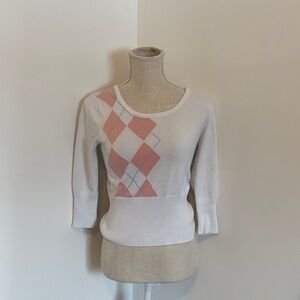 ✨ Smudge Y2K Argyle Sweater |White/Pink | Size M